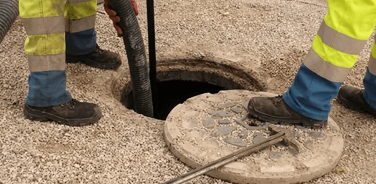 Drain cleaning crew clearing a sewer access point with professional equipment in St Paul, MN